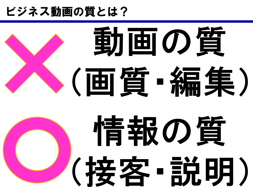 ビジネス動画の質とは 動画の質(画質・編集)ではなく情報の質(接客・説明)